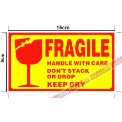 S1 Fragile Sticker Yellow 15cm x 9cm, 45pcs