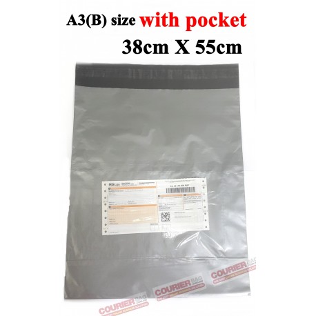 A3(B) Size Grey Color With Pocket Courier Bag (38cmx55cm,10pcs)