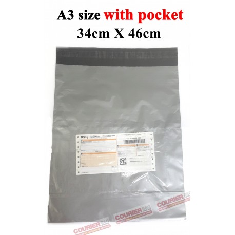 A3 size grey color with pocket courier bag (34cmX46cm,10pcs)