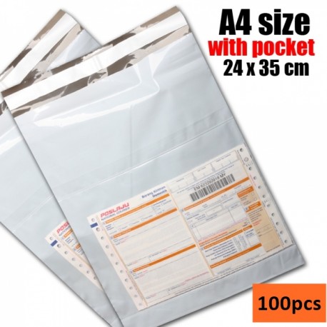 A4 size white color pocket courier bag (24 x 35 cm), 100pc