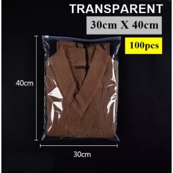 30x40cm Transparent Plastic Bag with Zip Lock (30cmX40cm, 100pc)