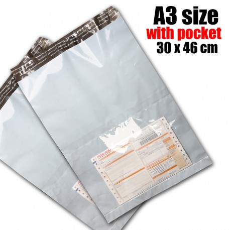 A3 size white color pocket courier bag (30 x 46 cm), 1pc